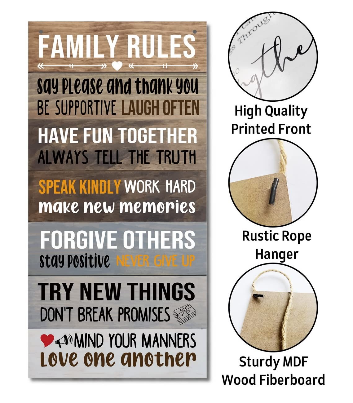 Warm Family Rules Home Sign, Inspirational Family Saying Wood Sign, Rustic Hangi