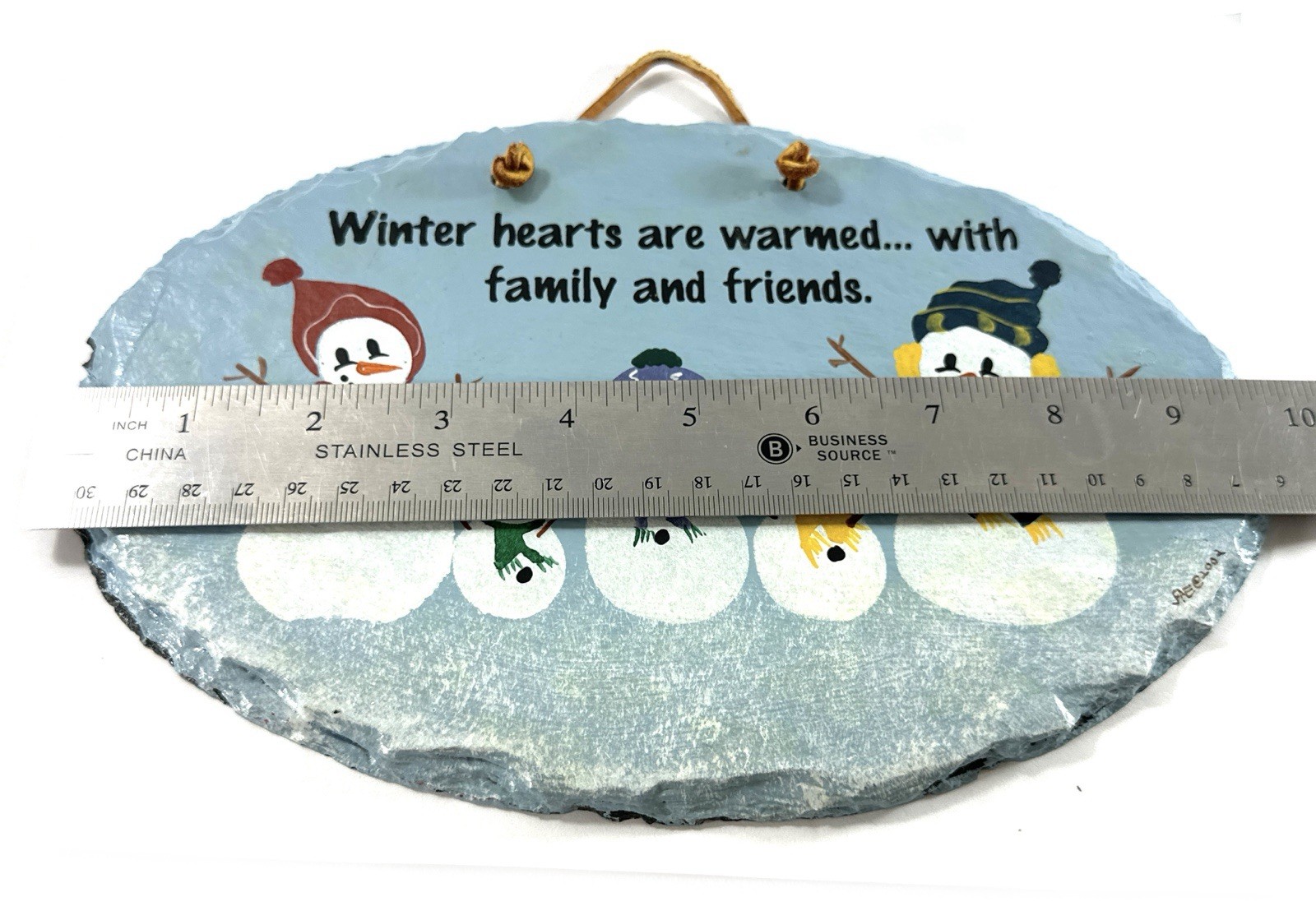Plain Jane Snowman Family Slate Wall Plaque Winter Hearts Warmed Sign 9.5” USA