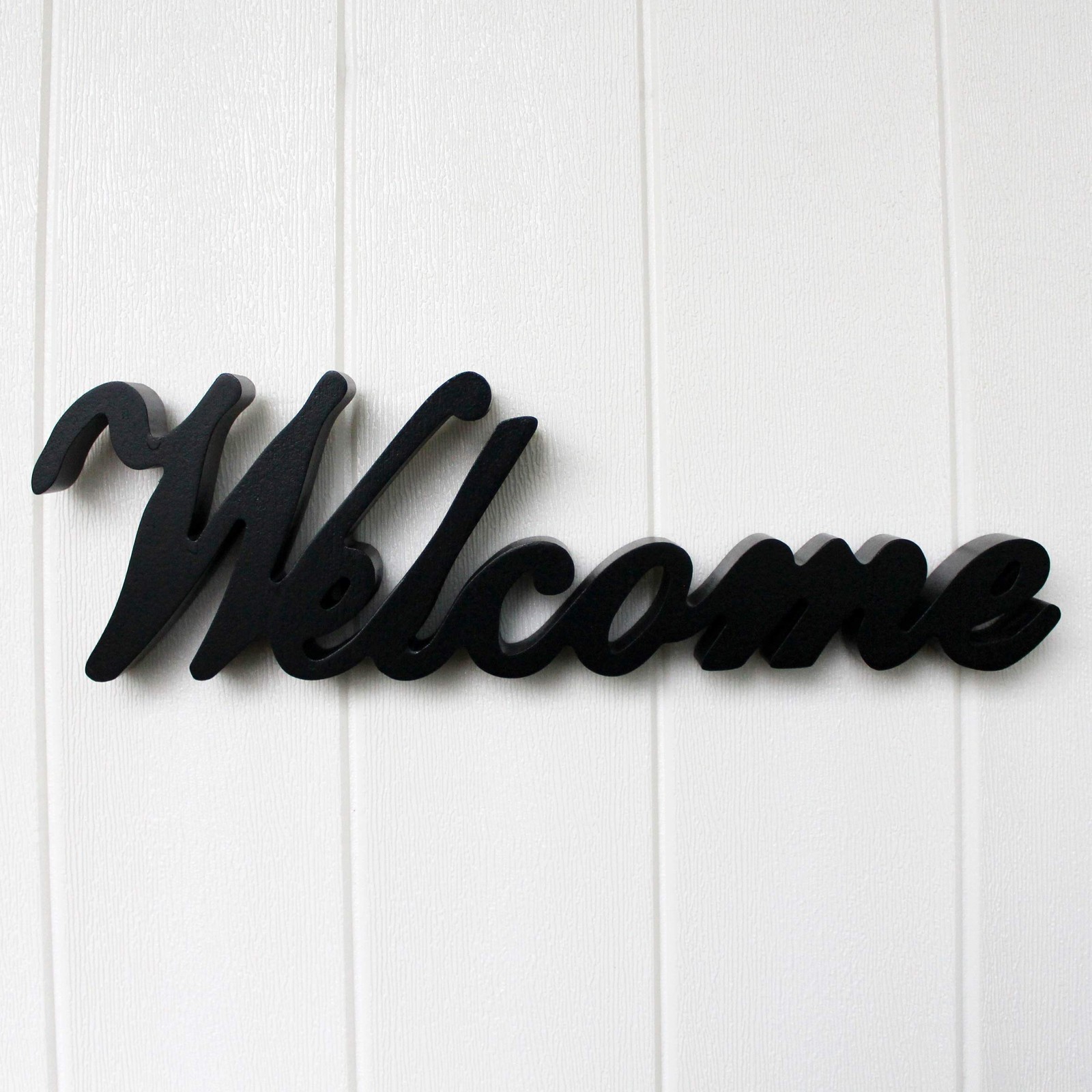 CVHOMEDECO. Matt Black Wooden Words Sign Free Standing “Welcome” Desk/Table/S…