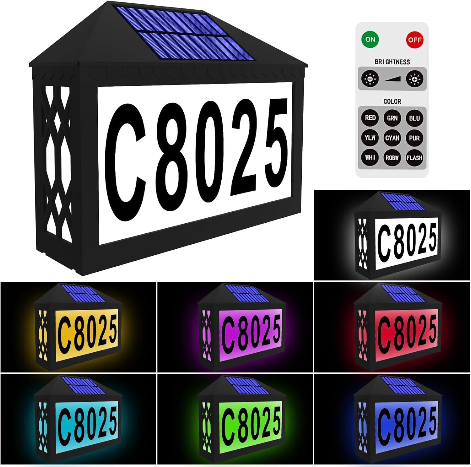 Solar House Numbers, Lighted Solar Address Number with Remote Control | Water…