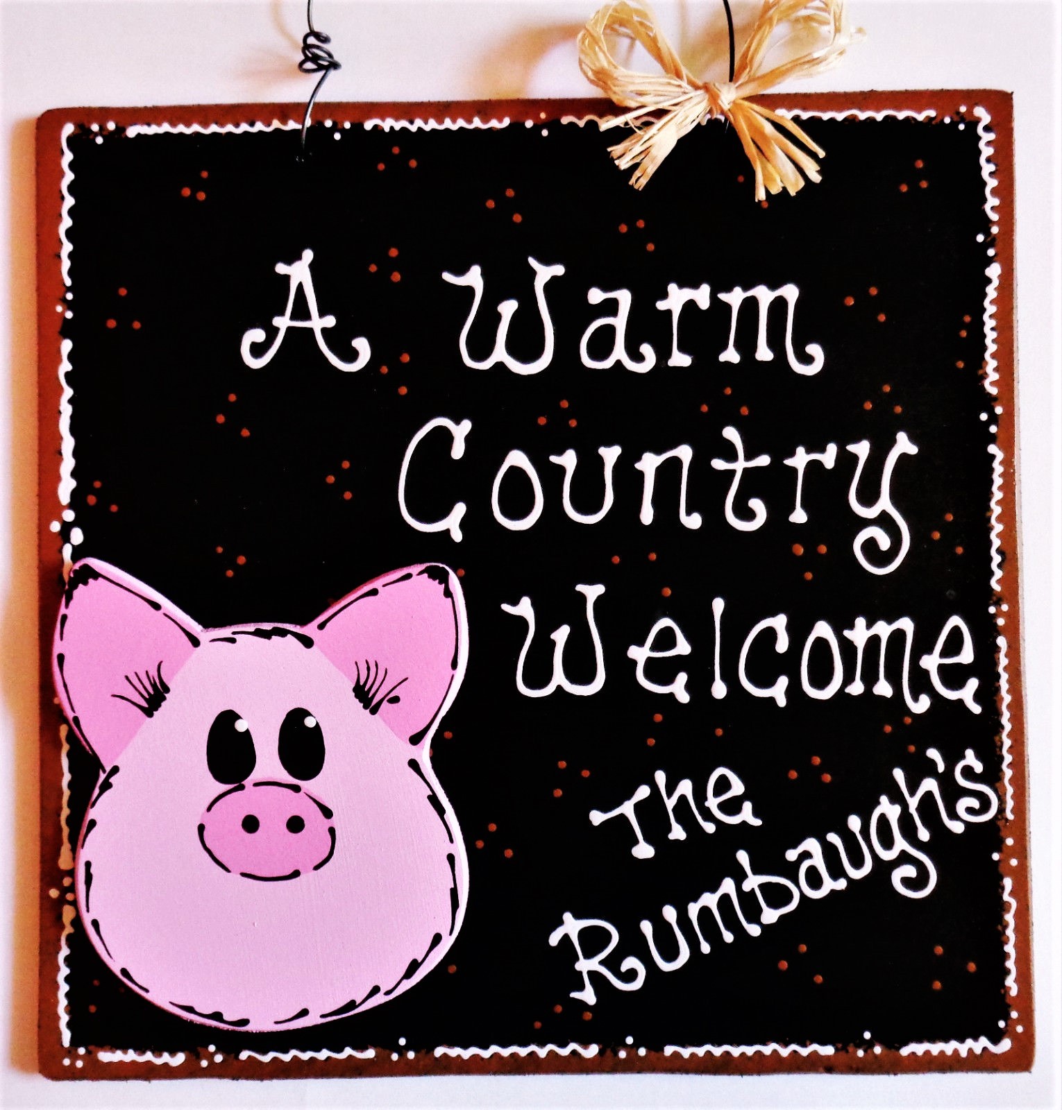 Personalize PIG Warm Country Welcome SIGN Name Wall Door Hanger Family Plaque