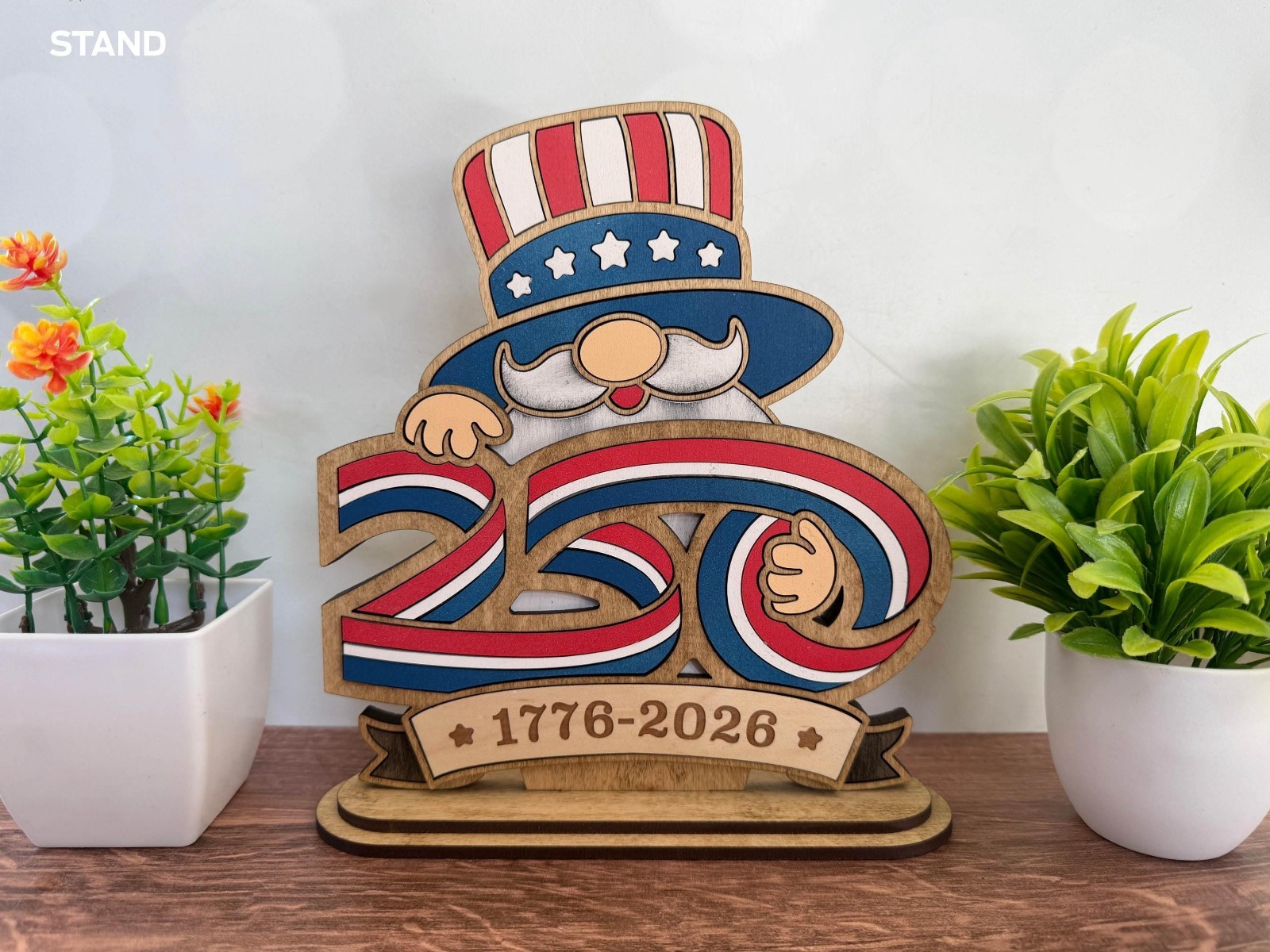 USA 250th Gnome Stand, Sign and Ornament – For All Lasers