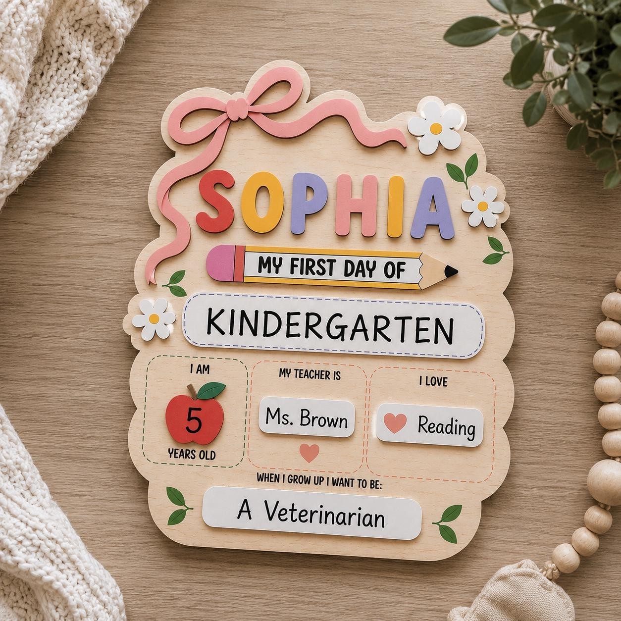 Custom First Day Kindergarten Sign, Personalized School Photo Board