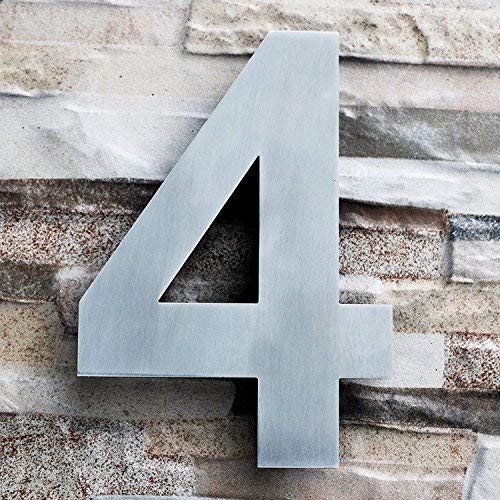 Large 8 Inch Brushed Stainless Steel Modern House Number 4 Floating Appearance
