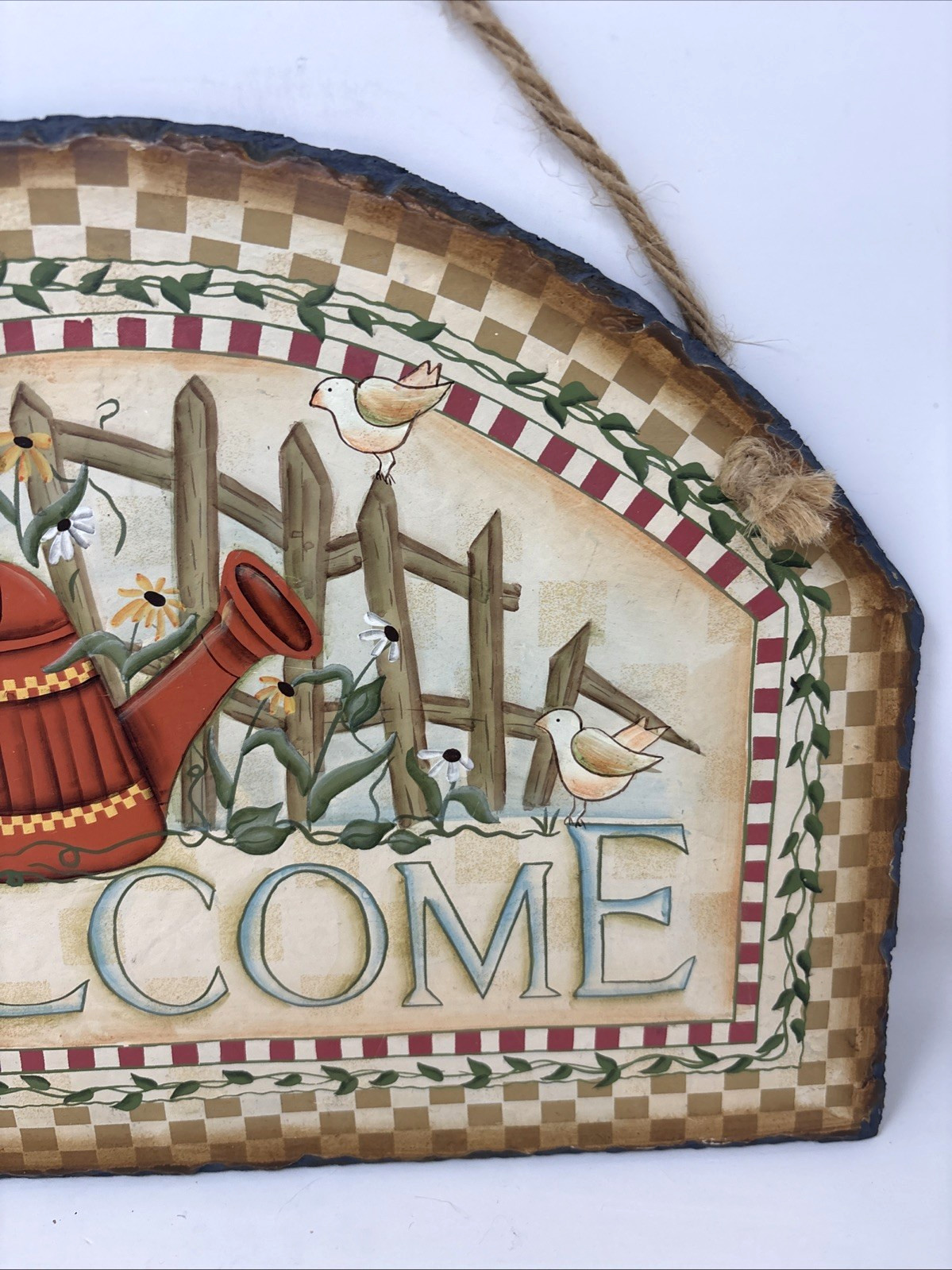 Crazy Mountain Summer Country Garden WELCOME SIGN Wall Decor Watering Can Birds