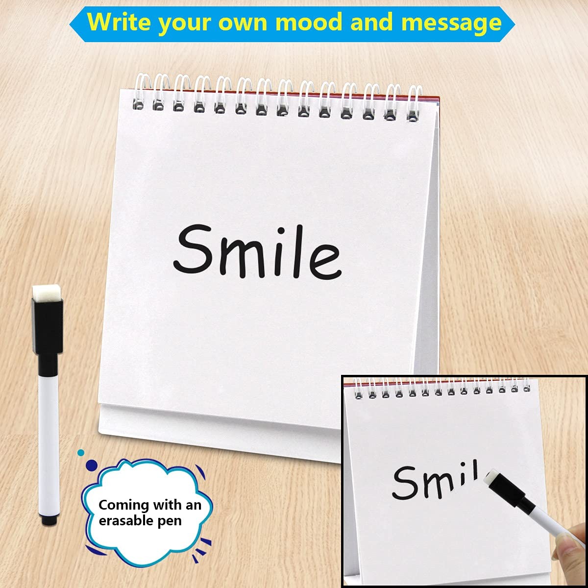 Multicolor Funny Desk Sign Set with Erasable Boards and Marker 5×5 Inches