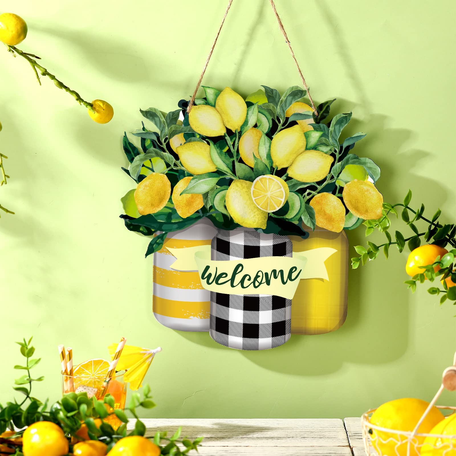 Summer Decorations Lemon Welcome Wooden Door Wall Hanging Sign Gift