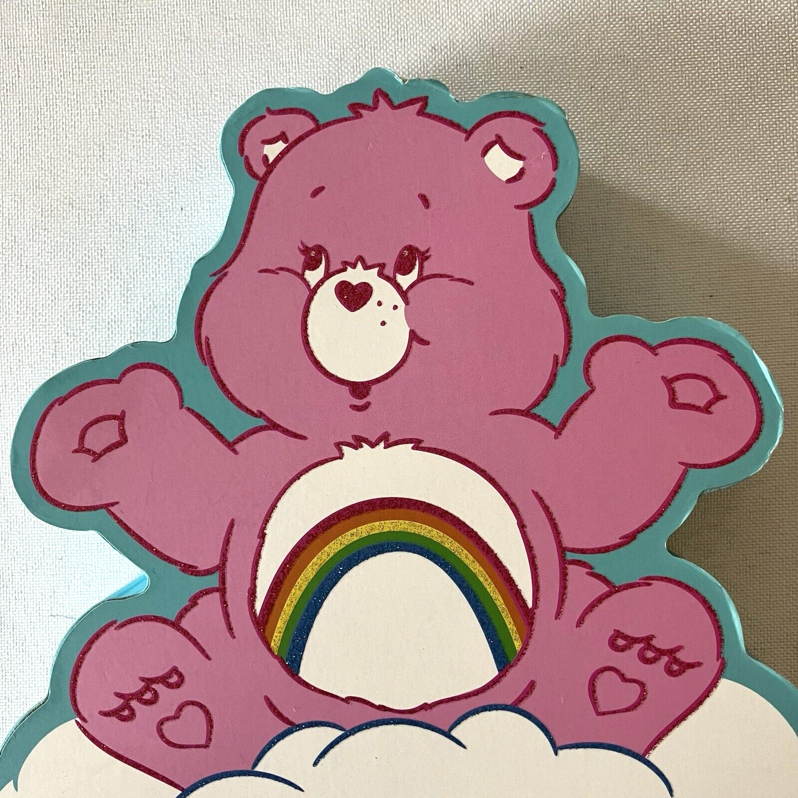 Care Bears Wall Art Block Decor 7” Cheer Bear Pink White Blue 2023 Rainbow Star