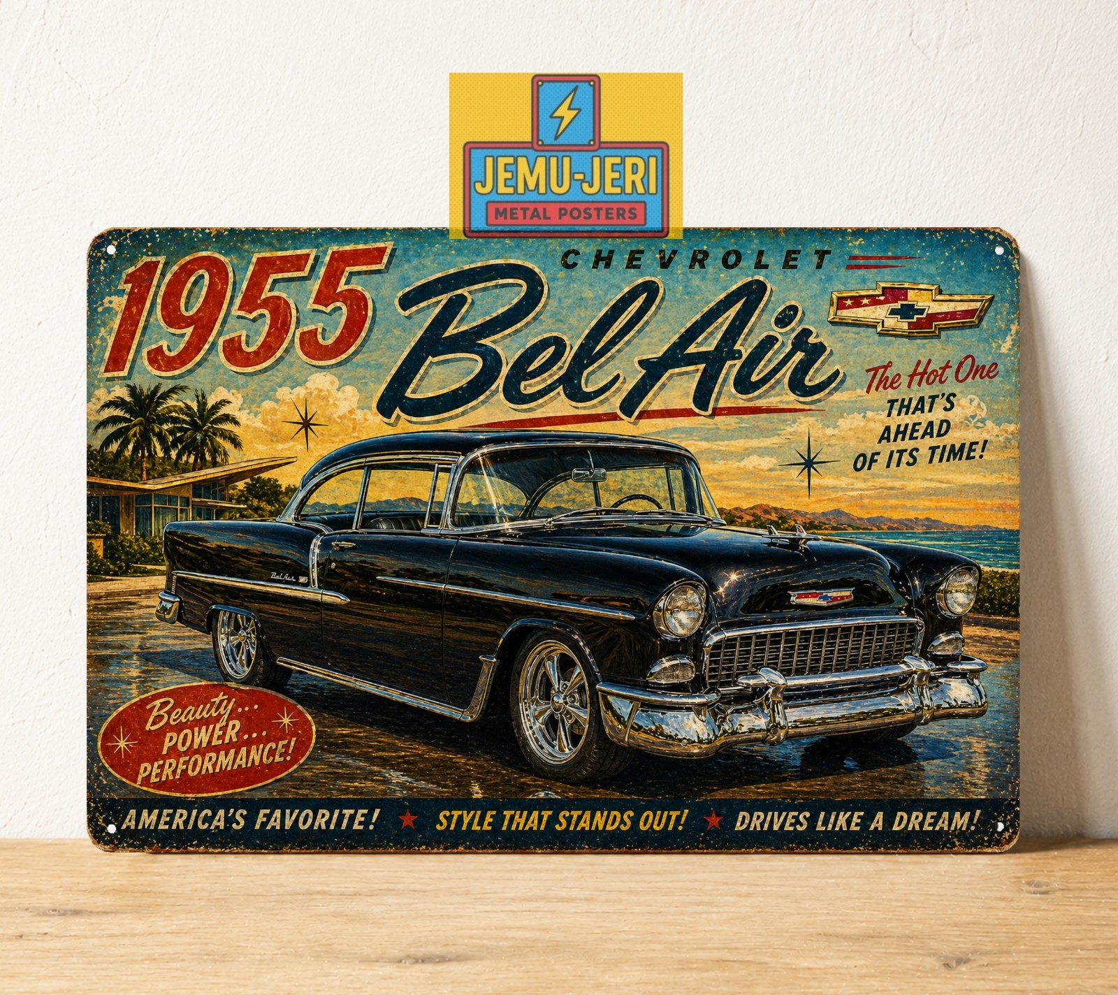 1955 Chevrolet Bel Air Car Metal Tin Sign Poster Wall Decor 30x20cm