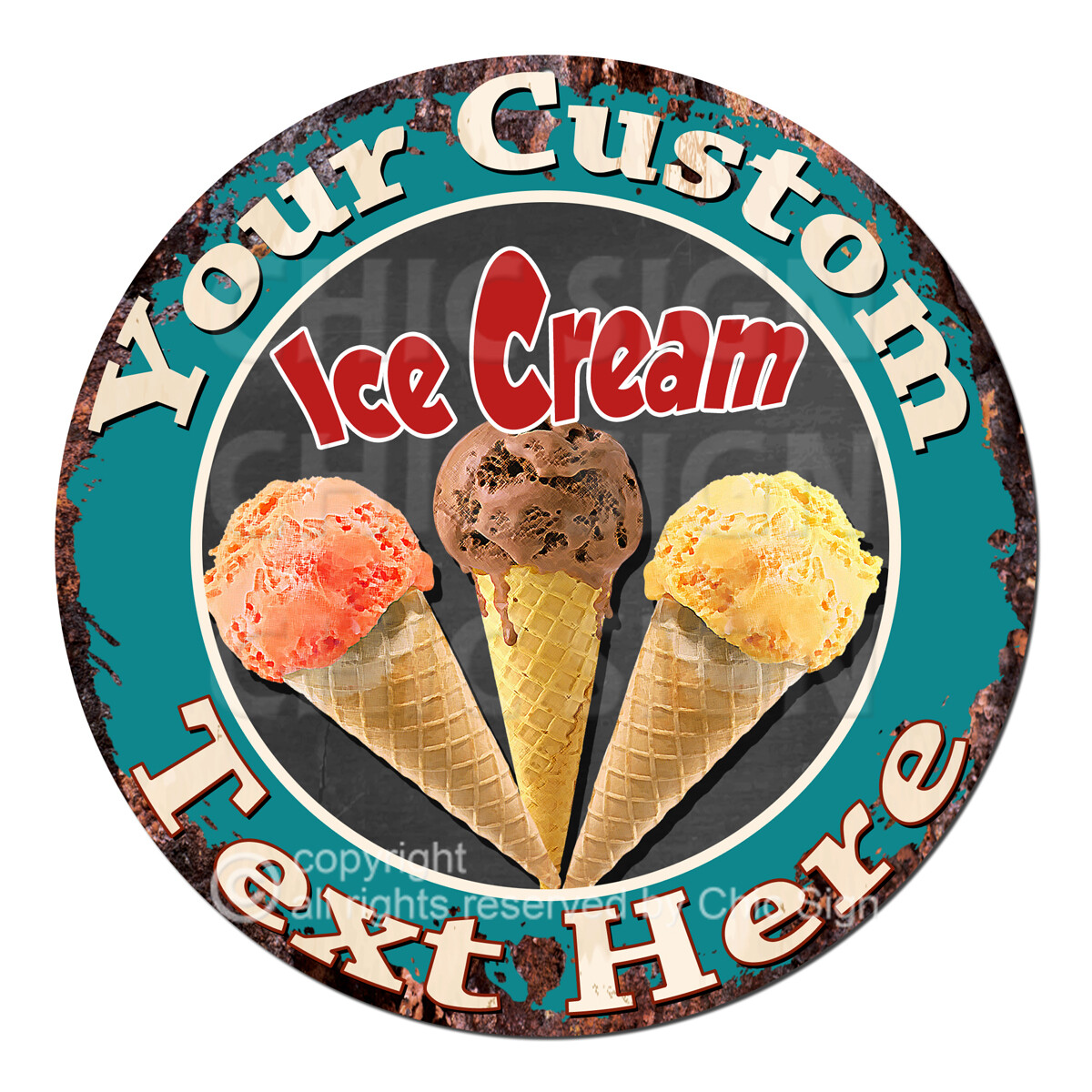 CP-0163 ANY NAME’S Custom Personalized Ice Cream Cone Metal Sign Decor Gift idea