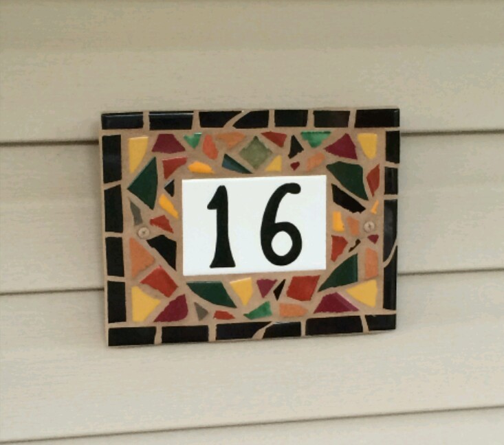 Custom TILE MOSAIC HOUSE NUMBER Address Sign NAME PLAQUE Mosaic Art HAND MADE
