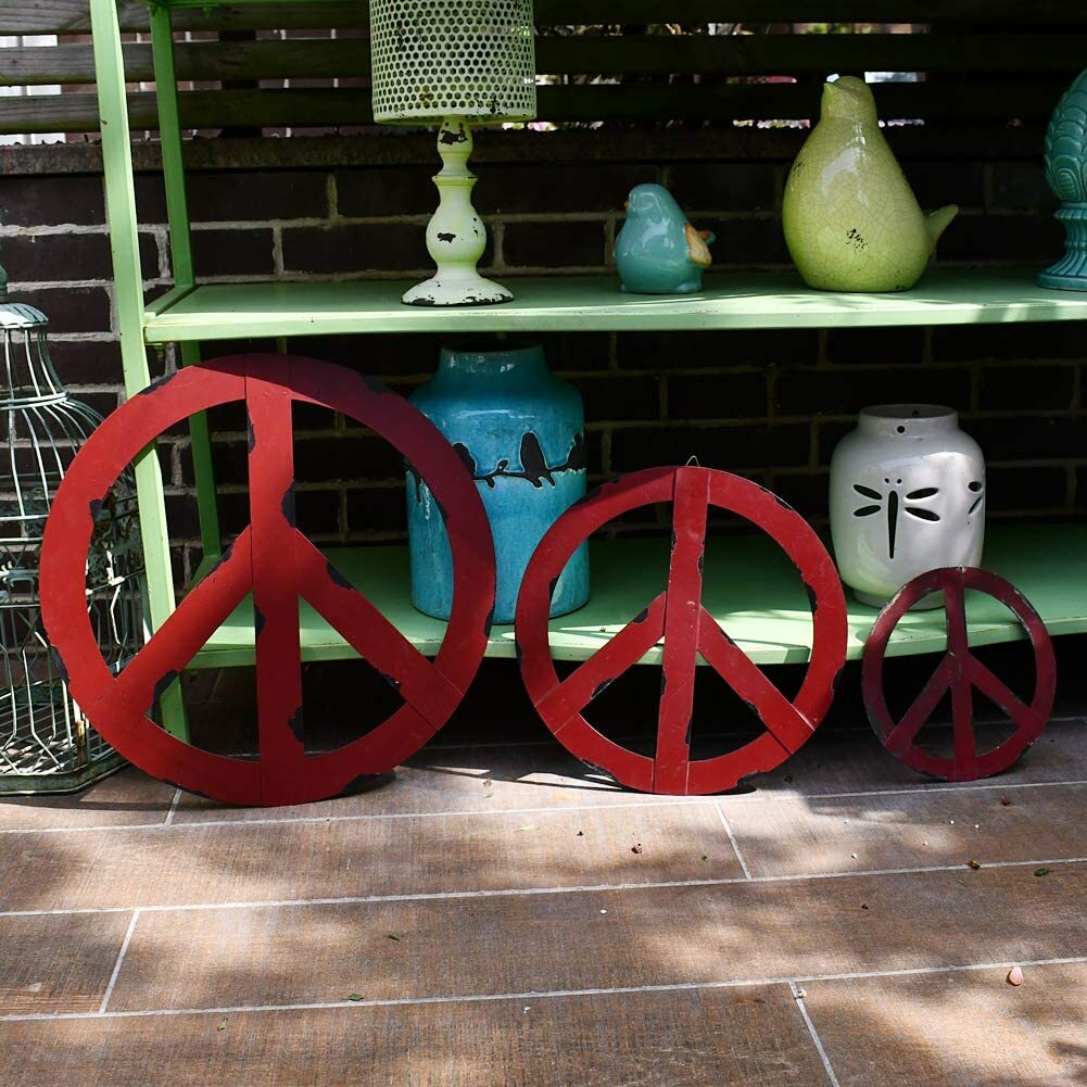 Metal Treasured Red Peace Sign Decorative Metal Hanging Peace Sign Wall DecorArt
