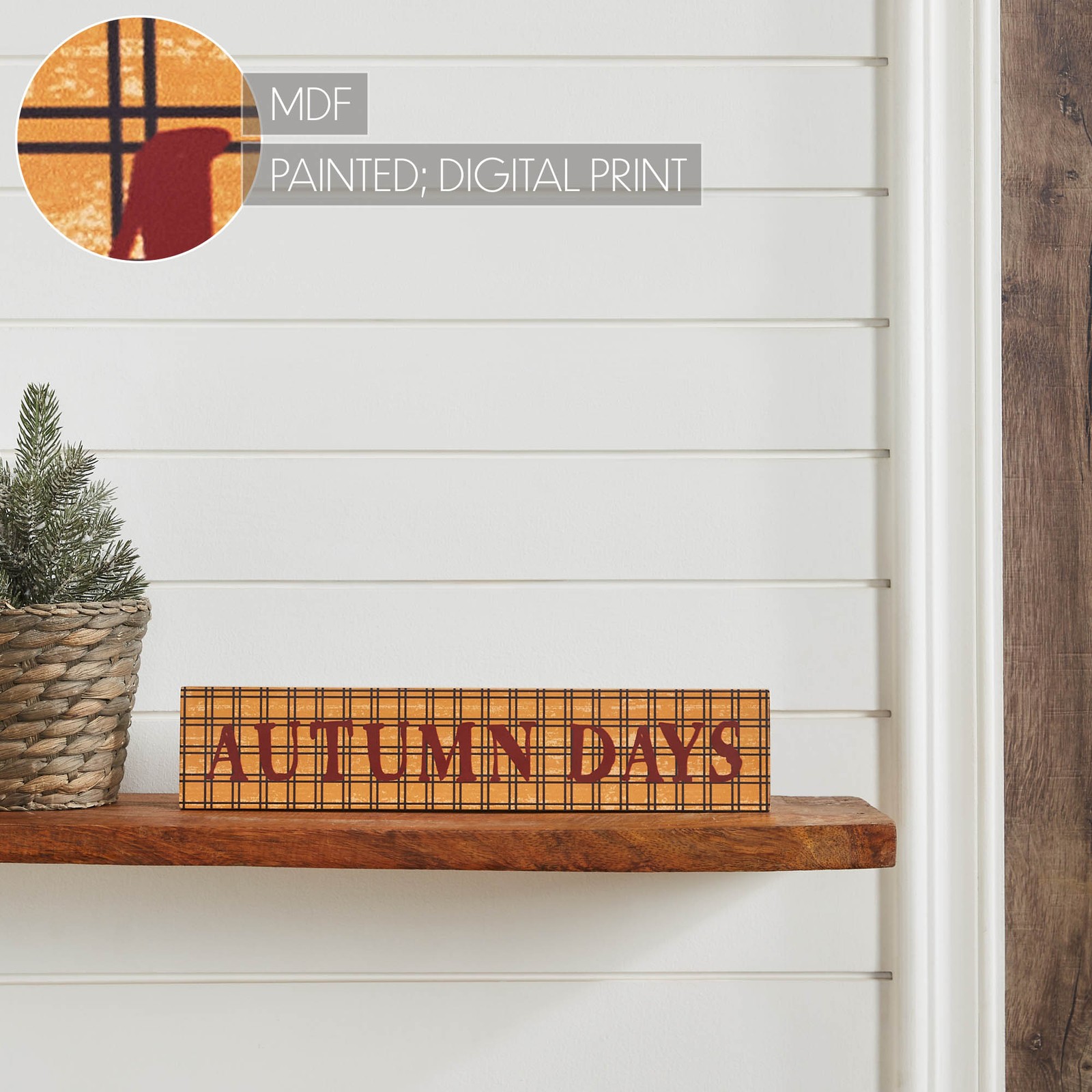 Autumn Days Burgundy on Mustard Base MDF Sign 3×14 VHC Brands