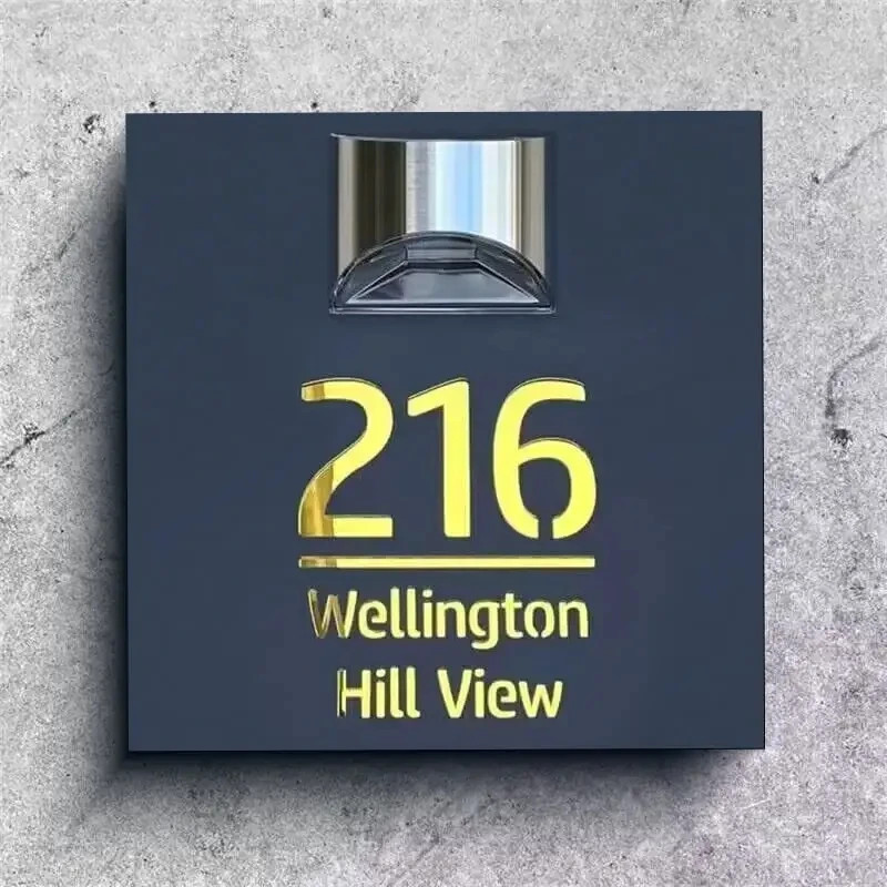 Custom Square House Sign Solar LED Light Address Plaque House Number Street Name