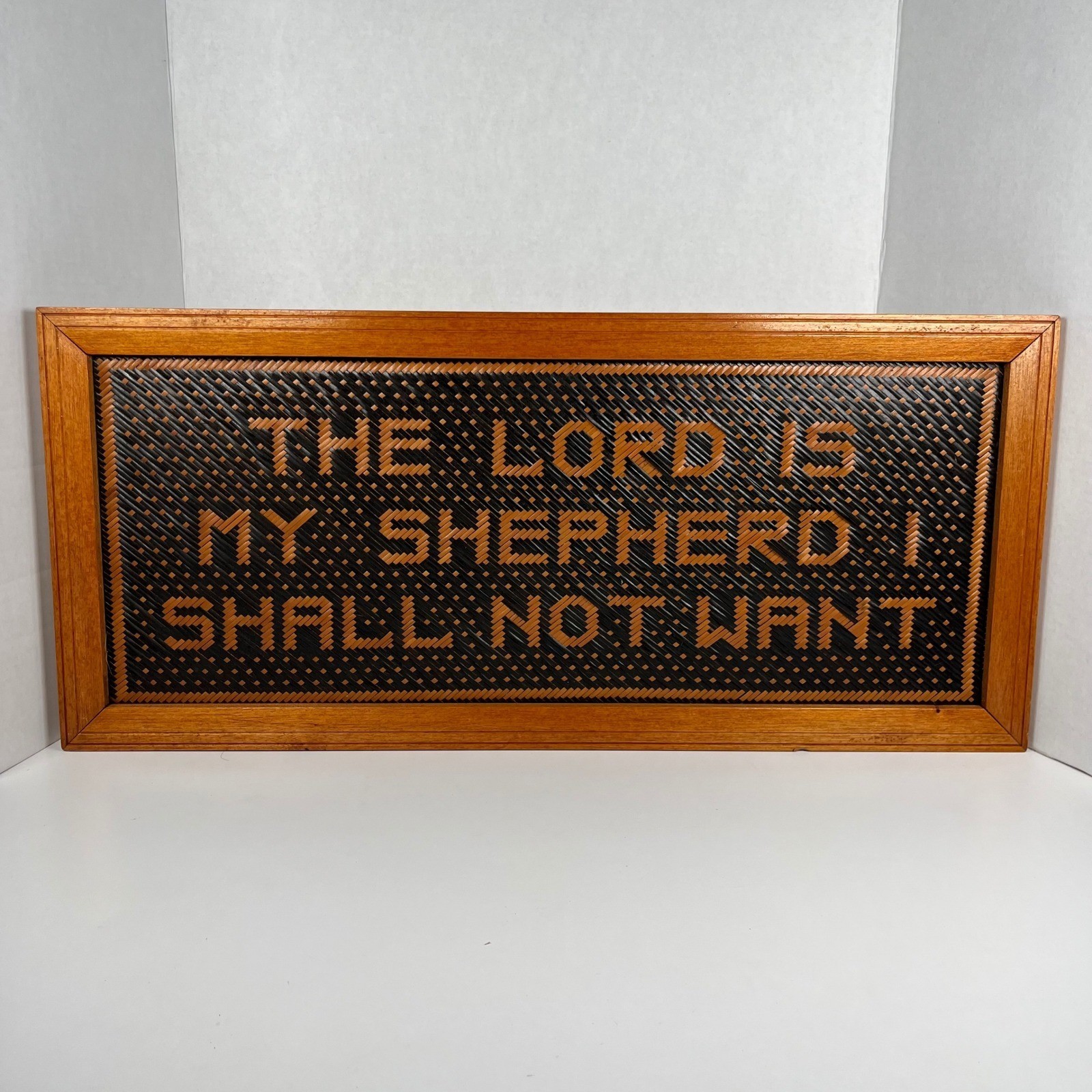 Vintage Woven Bamboo Psalm 23 The Lord Is My Shepherd Religious Wall Art Sign