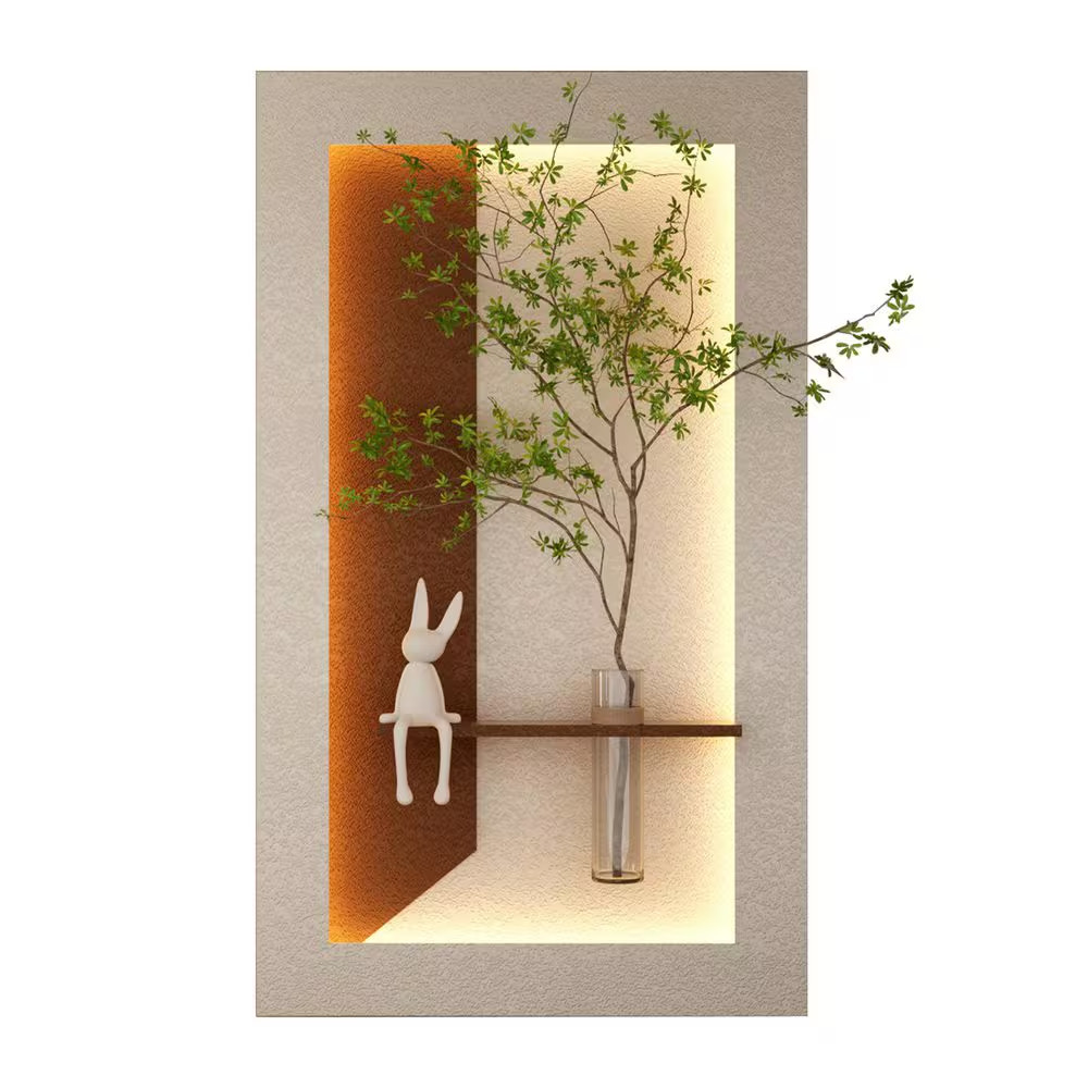 41 In. X 24 In. Light Coffee 3D Sandstone Art Wall Decor with Simulated Greenery