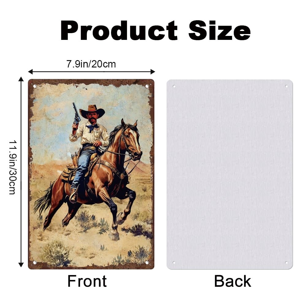 DOODLREAM Western Cowboy Wall Decor Vintage Metal Tin 12″L x 8″W,