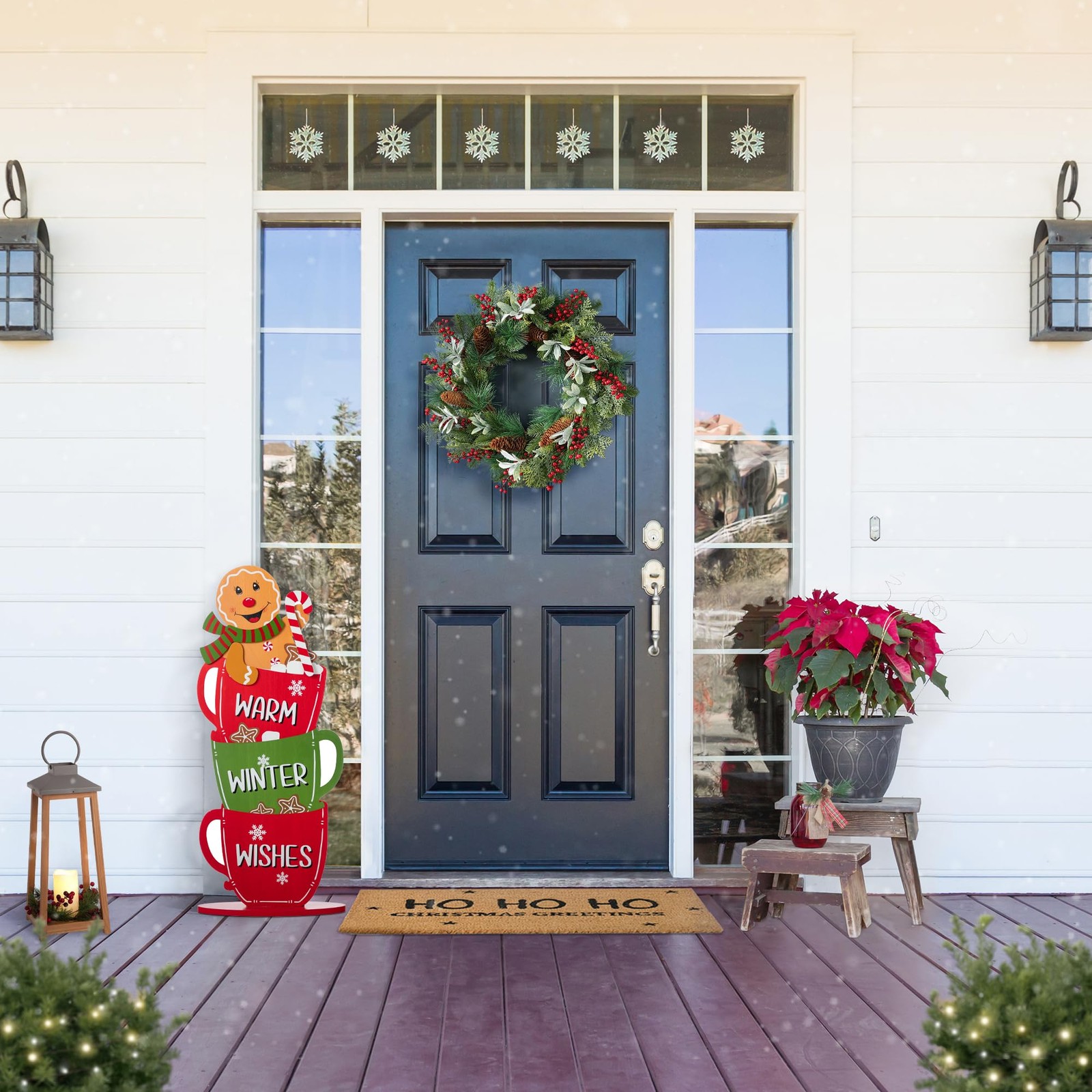 Wooden Christmas Porch Decor Gingerbread Man on Stacked Coffee Cups, 34.5″ H …