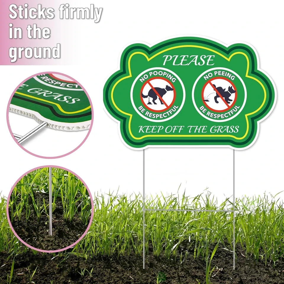 No Peeing and No Pooping Dog Sign, 2 Pack with 1 Metal Stake, DoubleSided, W…