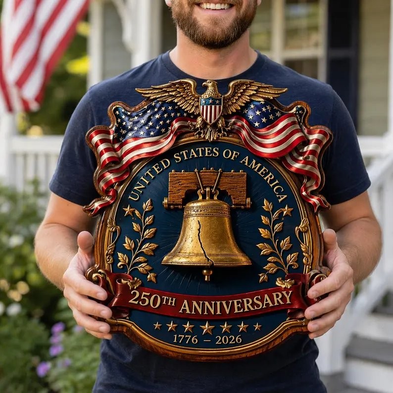 USA 250th Anniversary Wooden Liberty Bell Sign, 1776-2026 Decor