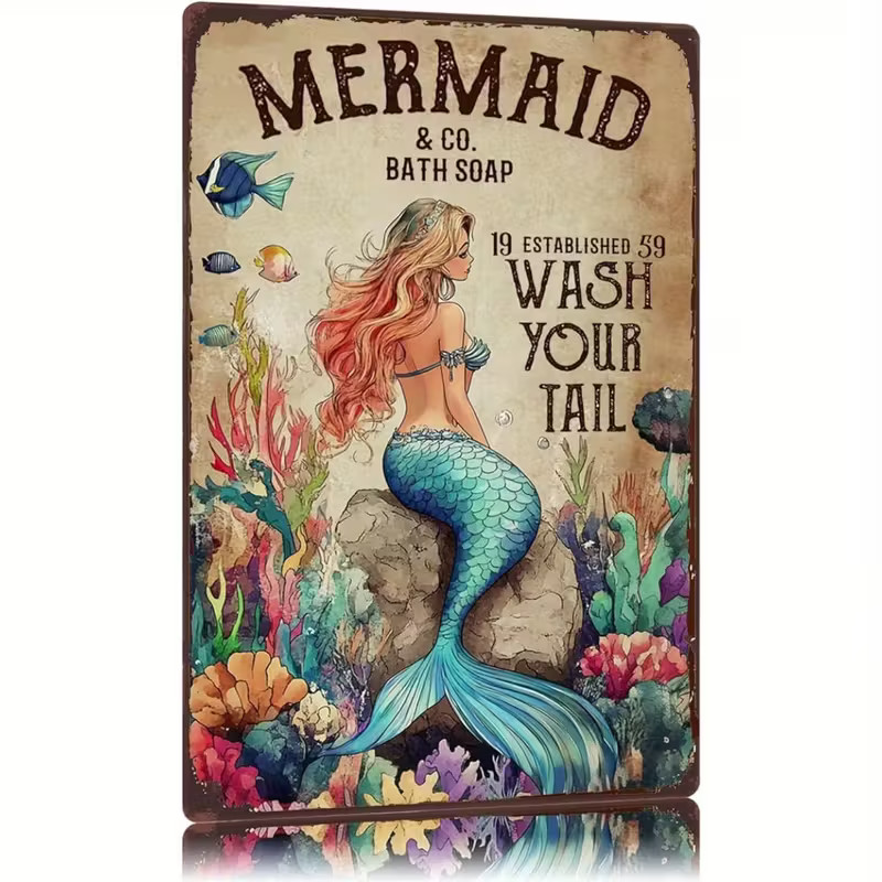 Mermaid Soap C Metal Sign Decorative Bathroom Vintage-Look 7.8 x 11.8in