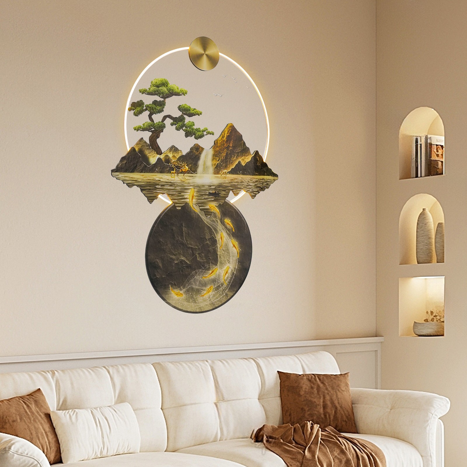 Wall Hanging Sculpture 3D Wall Painting with Light LED Light Decor Wall Art