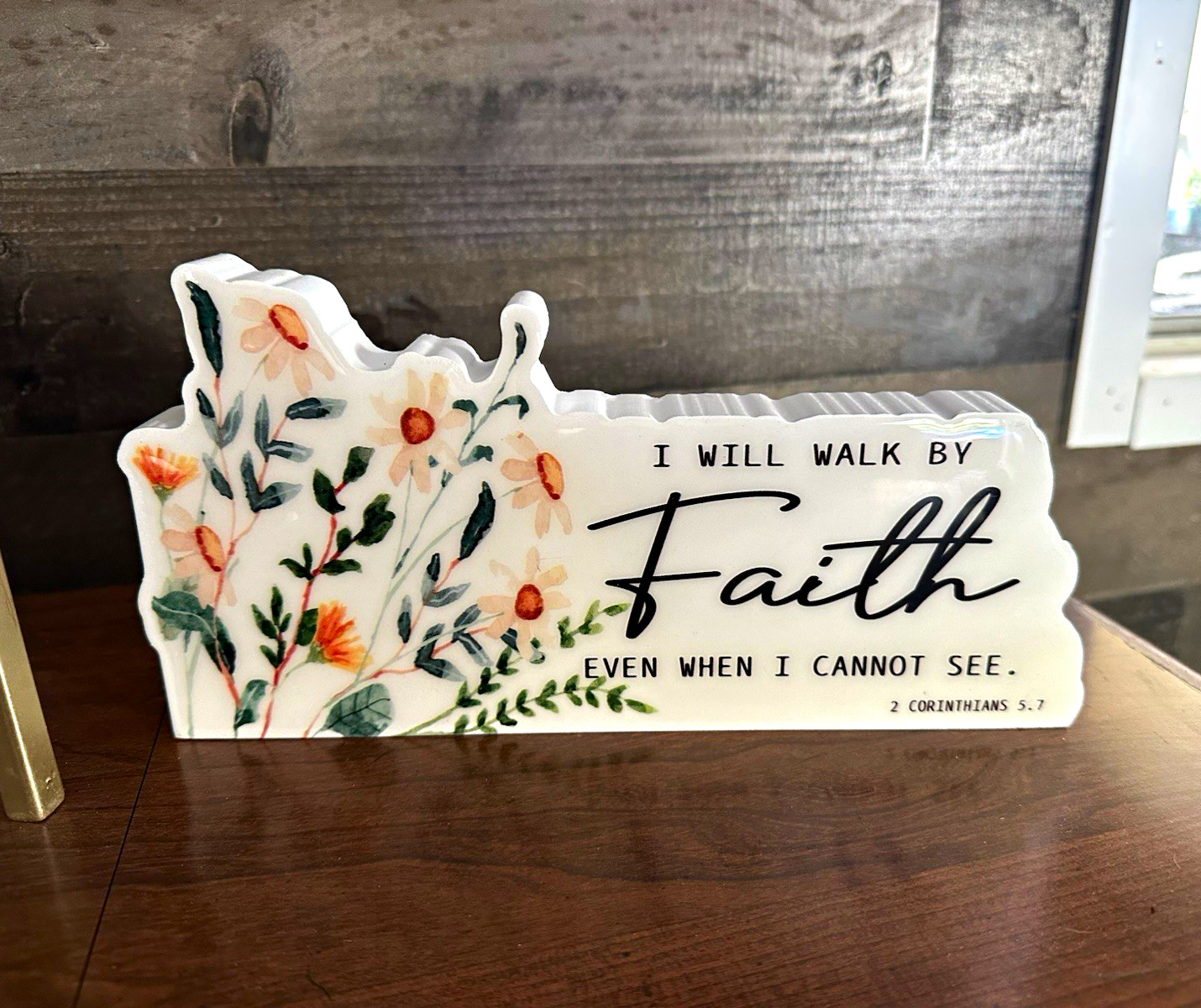 Christian Faith Wood Block Decor | “I Will Walk by Faith” | 2 Corinthians 5:7 |