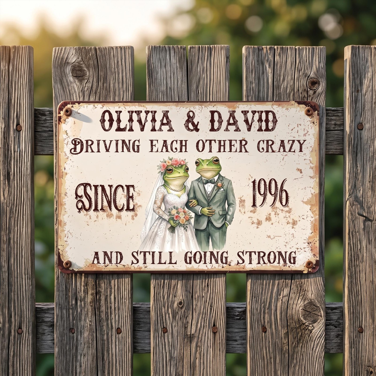 Personalized Funny Couple Frog Metal Sign, Custom Anniversary Wedding Gift