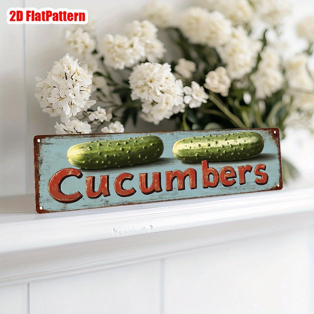 Vintage Metal Cucumbers Sign Rustic Farmhouse Kitchen Garden Wall Decor 16×4in