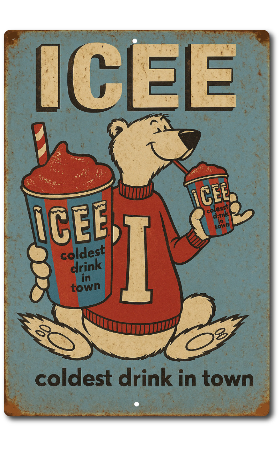 ICEE Polar Bear Vintage Style 8×12 Aluminum Tin Sign Retro Soda Shop Decor