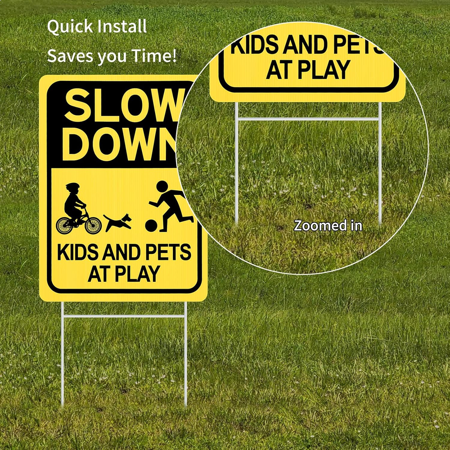 Slow down Sign with Metal Stake 2Pack, Kids and Pets at Play Sign,16″ X 12″ Corr