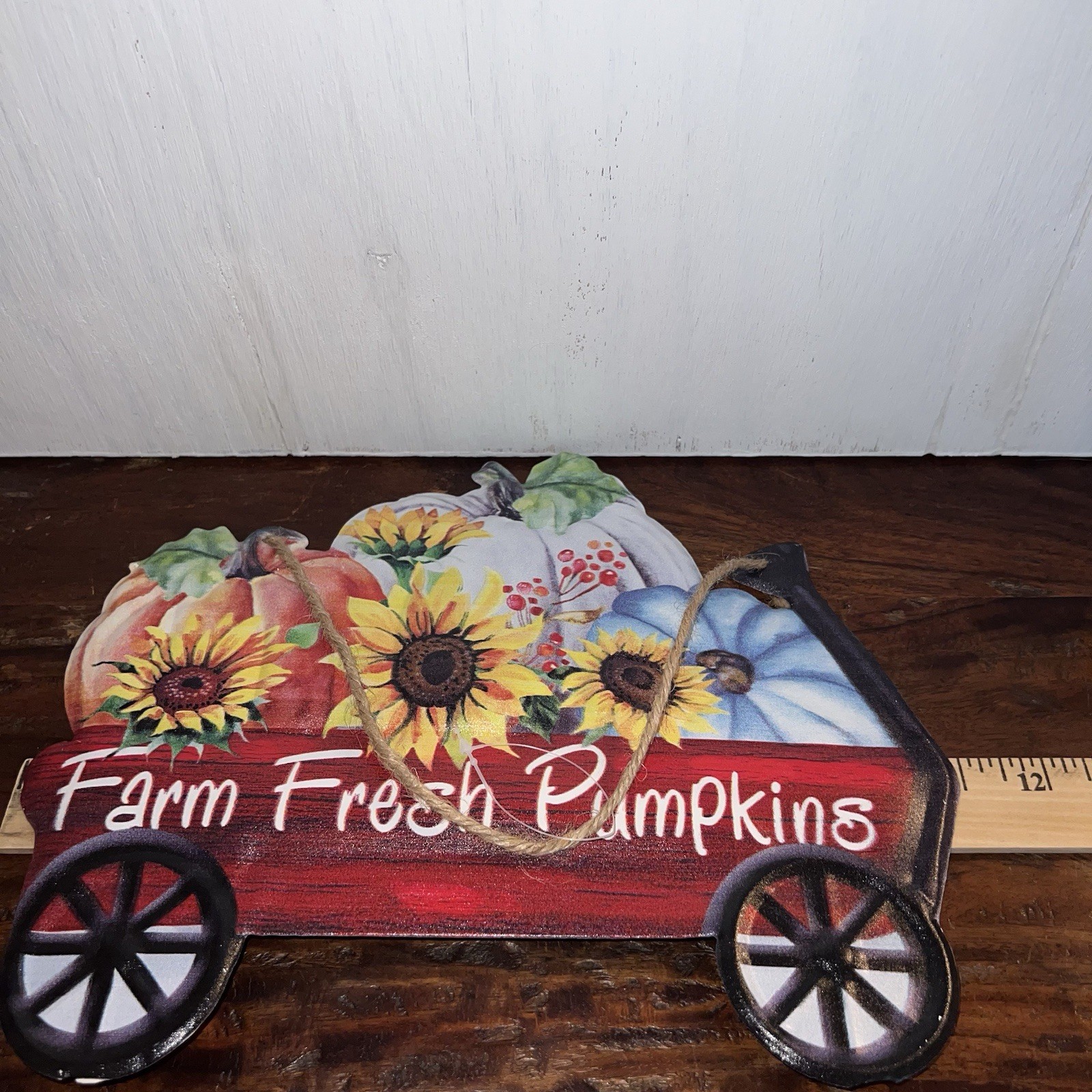 Fall Decor Pumpkin Wagon Door Sign Farm Fresh Hanging Metal Farmhouse 11”