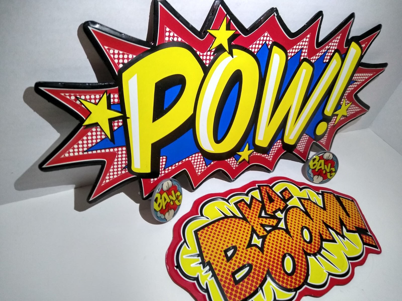 4 Piece Comic Book Hero Room Metal Signs Door Knob Hobby Lobby POW BANG KA-BOOM!