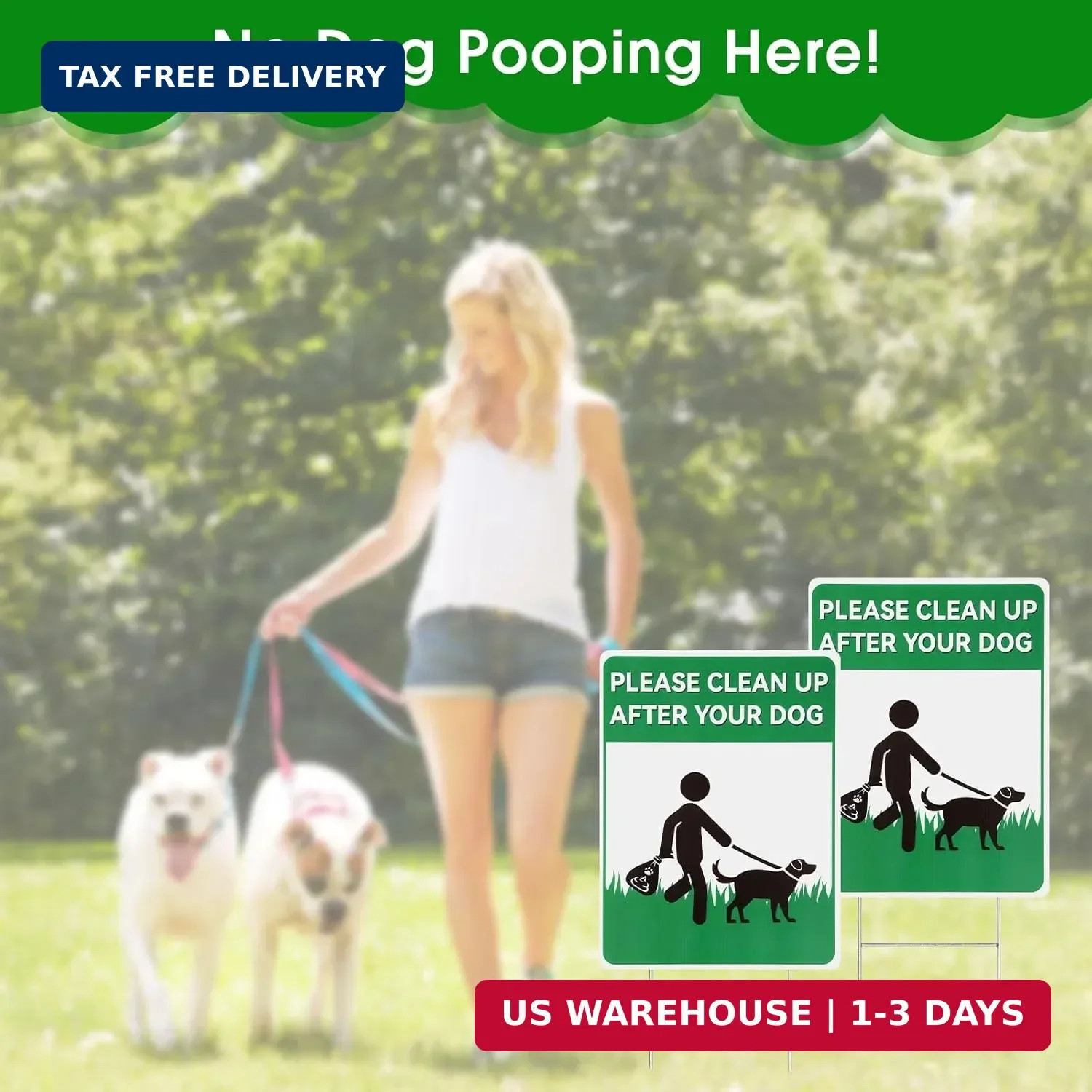 2 Pack Clean up After Your Dog Signs, 12.6″ x 9.5″ No Pooping Dogs Signs with Me