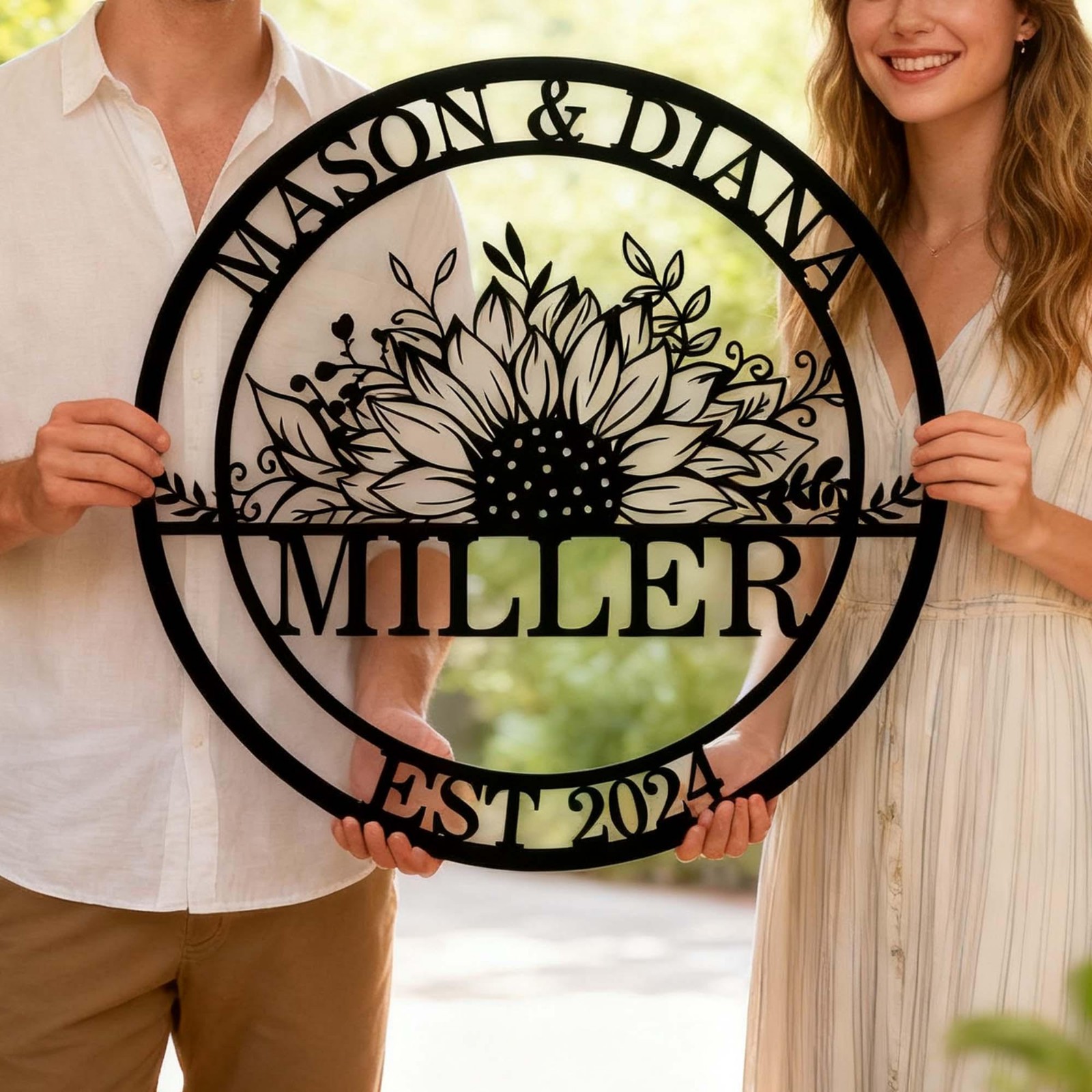 Personalized Family Name Sunflower Metal Sign, Custom Wedding Wall Decor