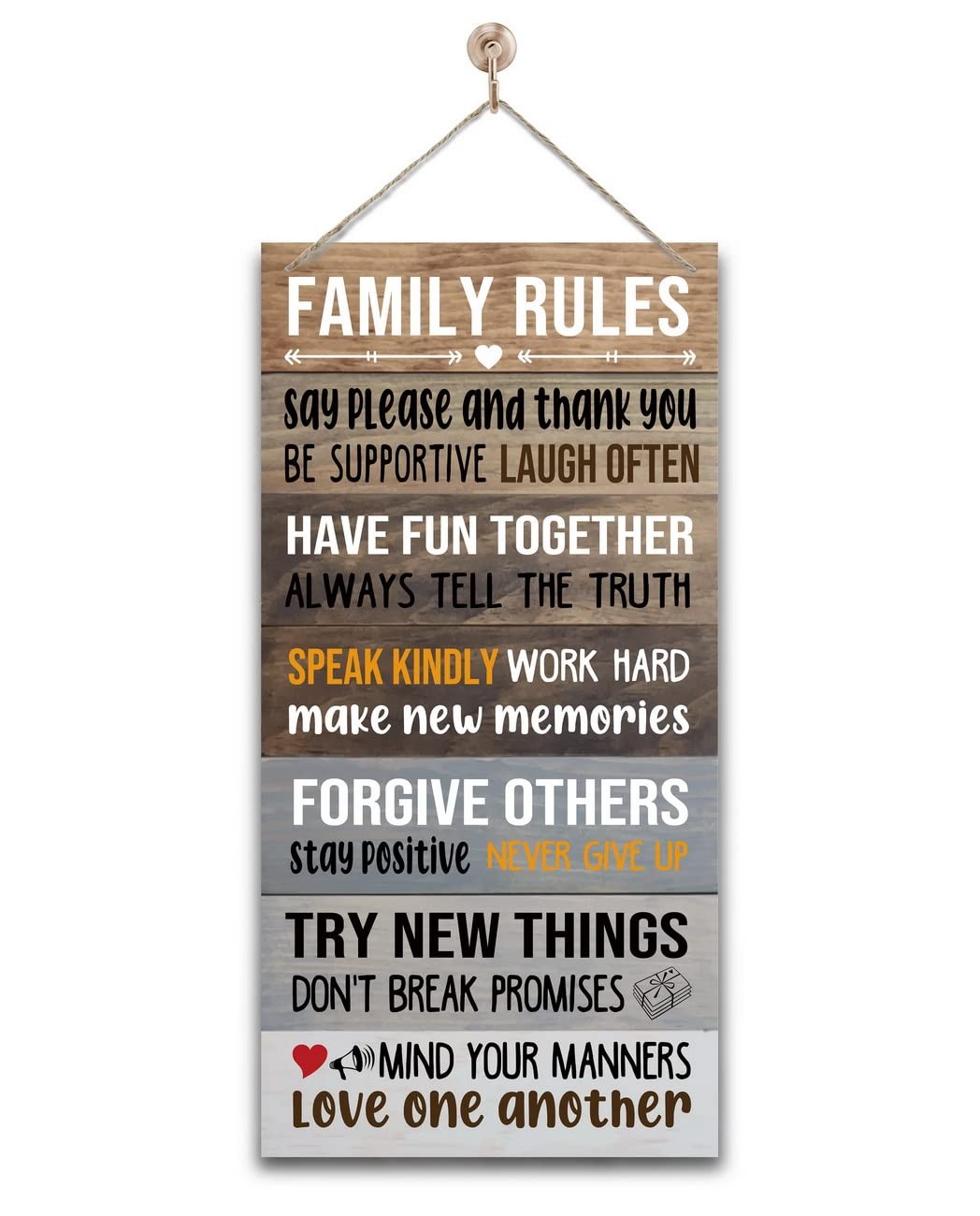 Warm Family Rules Home Sign, Inspirational Family Saying Wood Sign, Rustic Hangi