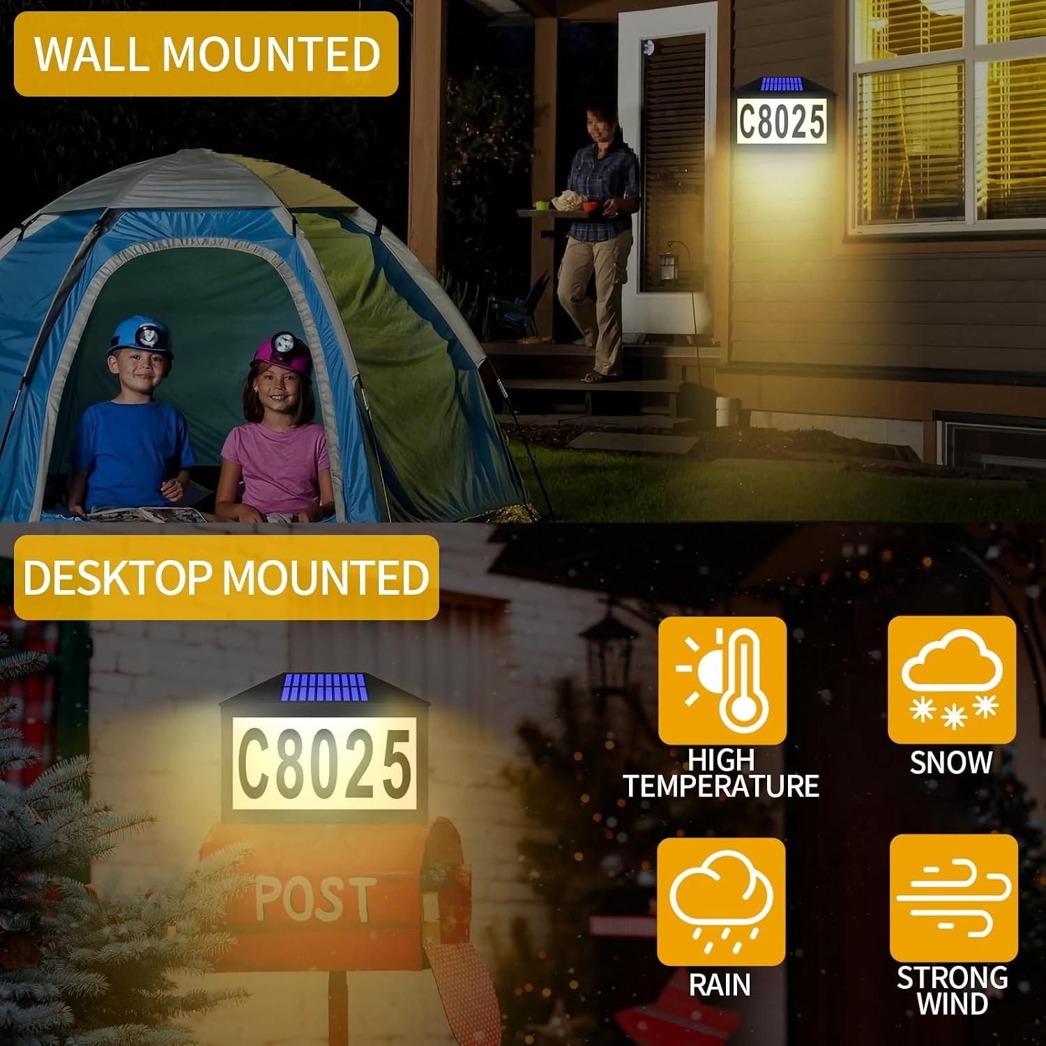 Solar House Numbers, Lighted Solar Address Number with Remote Control | Water…