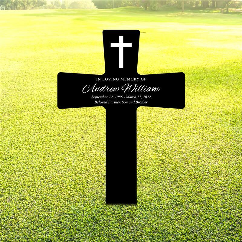 Personalized Memorial Acrylic Plaque Stake, Grave Marker Cross, Memorial Gift