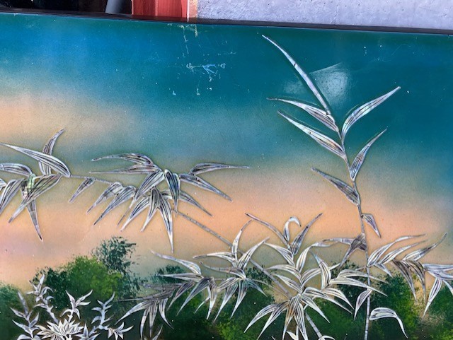 Vintage Vietnamese Mother Of Pearl Lacquer Wall Art Panels Asian Multi-Color 4pc