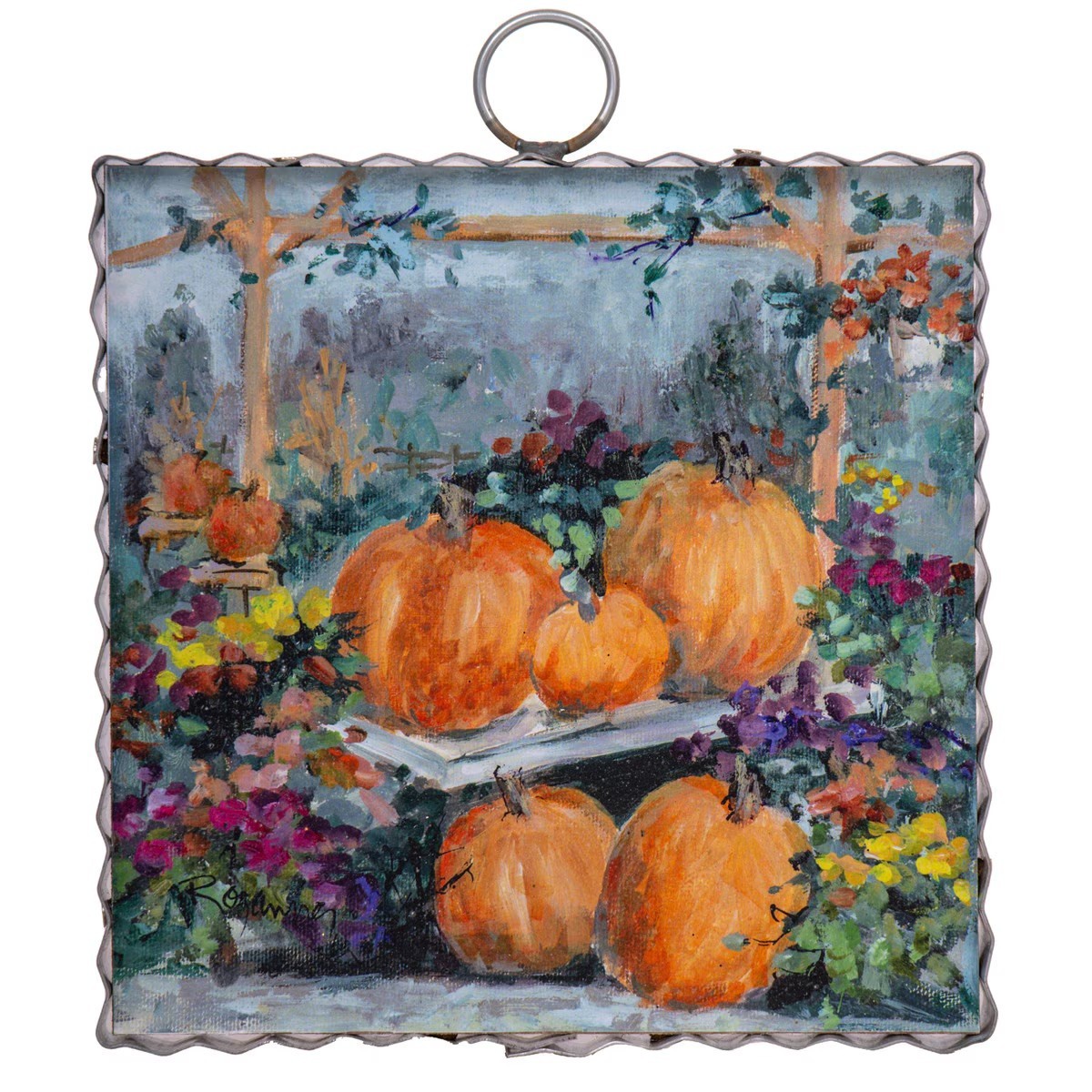 The Round Top Collection Mini Gallery Pumpkin & Mums 6x6x1