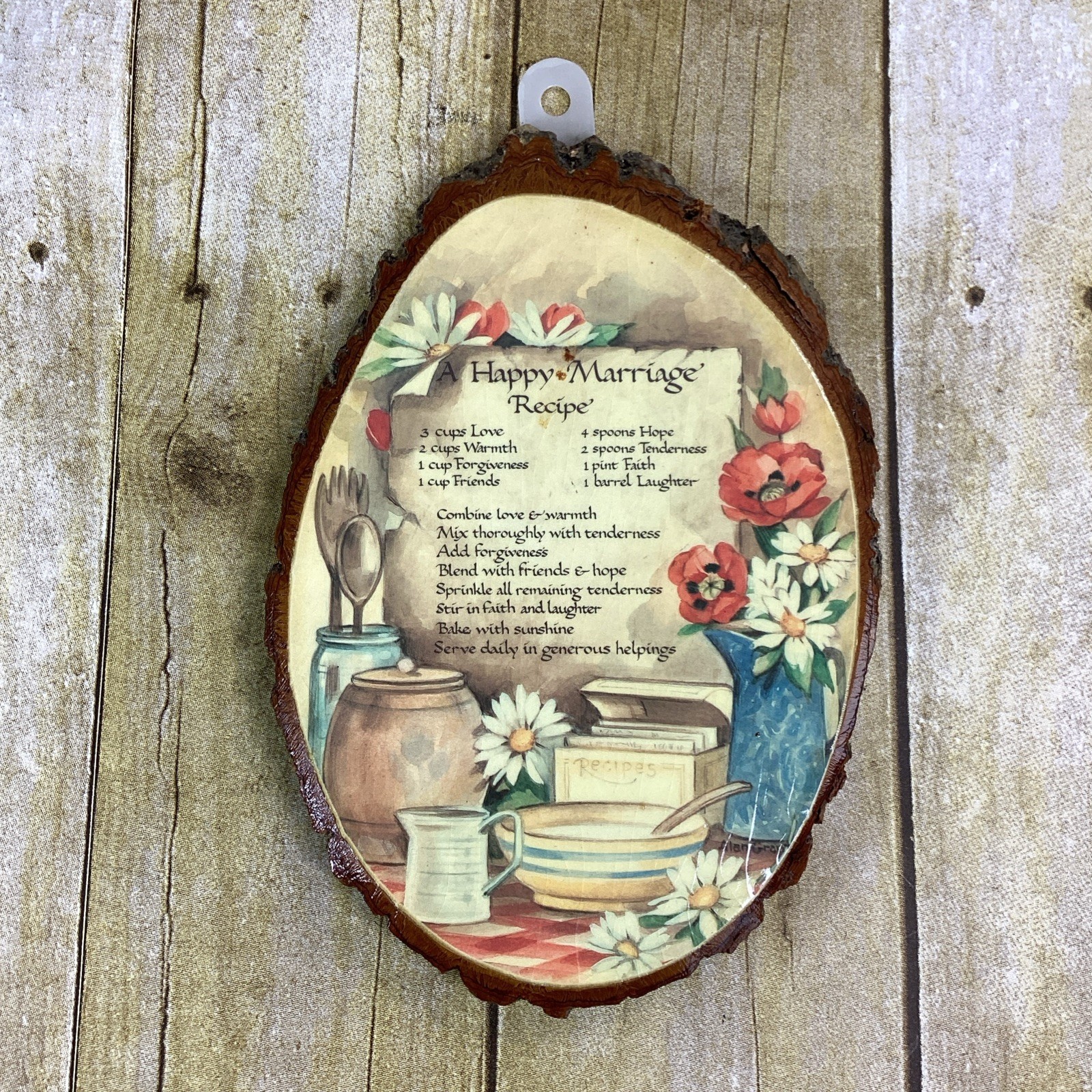 A Happy Marriage Recipe Wood Plaque Vintage Granny Cottagecore Decor