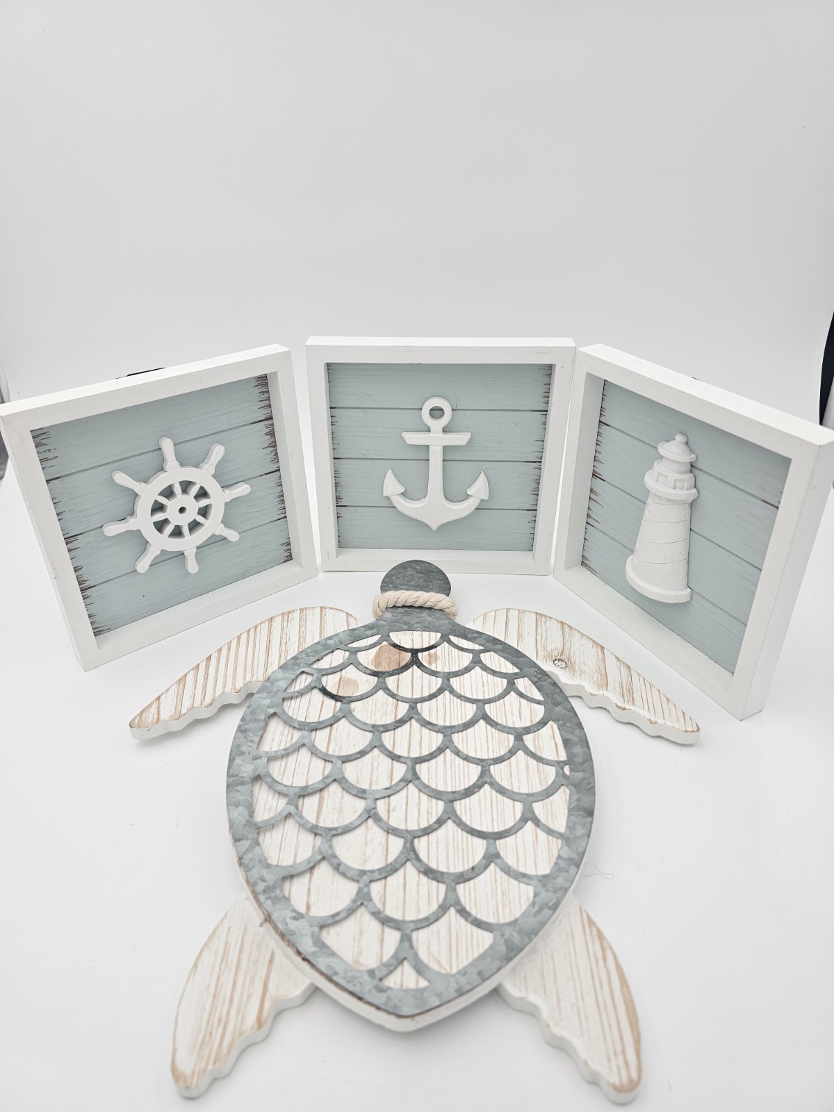 Tides and Tales Nautical Wall Art Set w/ Extras- Blue White Beach House Decor