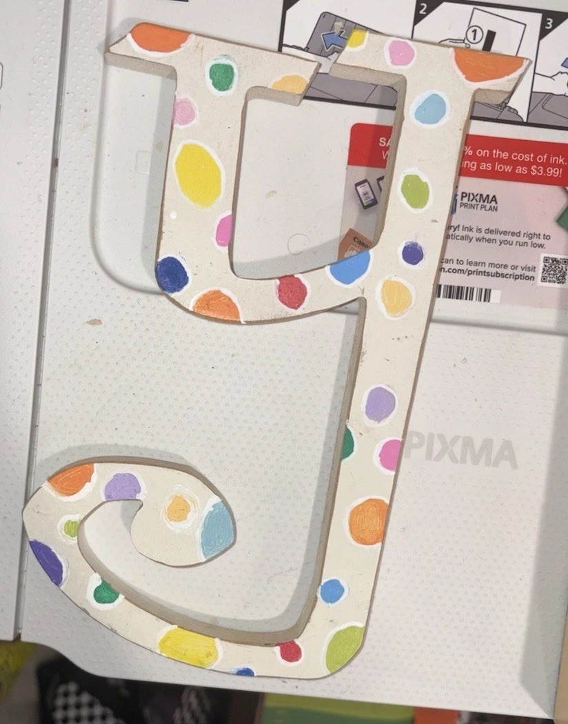 Hand Painted Decorative Letter Y Room Decor Cute Multicolored Polka Dot Motif