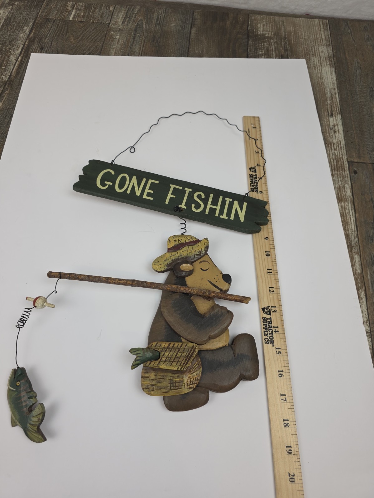 Handmade Wooden Sign Bear Gone Fishing . Cabin Decor Man Cave. 🤎💜🩵💛