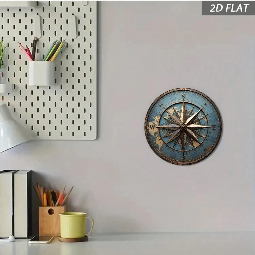 Vintage Compass Metal Sign Nautical Wall Decor 8″ Round Aluminum Plaque