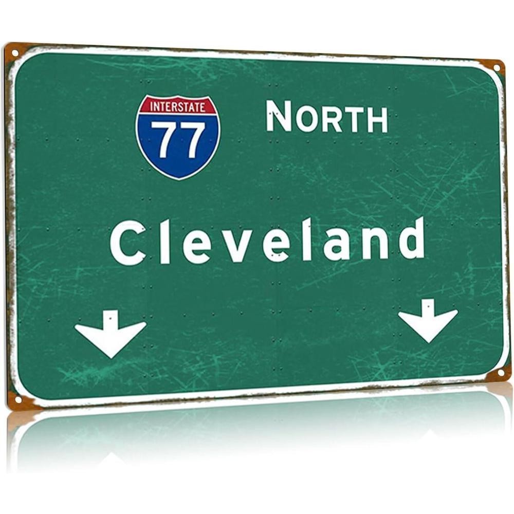 Metal Road Sign Cleveland Metal Signs Retro North 77 Interstate Aluminum