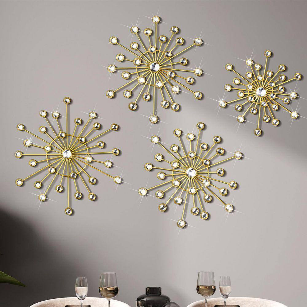 4-Pack 11.8 in X 11.8 in Gold Metal Wall Decor Sparkling Crystal Wall Decor Home