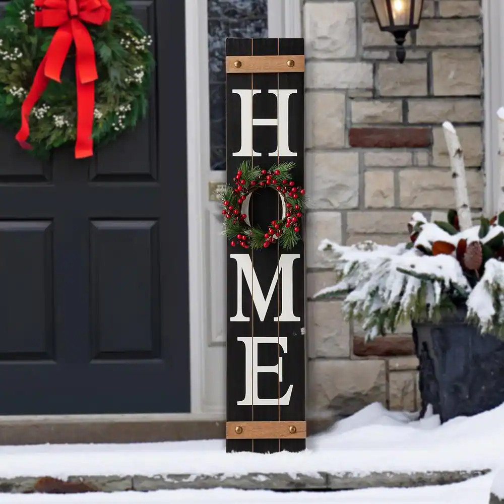 42 In. H Wooden Home Porch Sign with 3 Changable Wreathes (Spring/Fall/Christmas