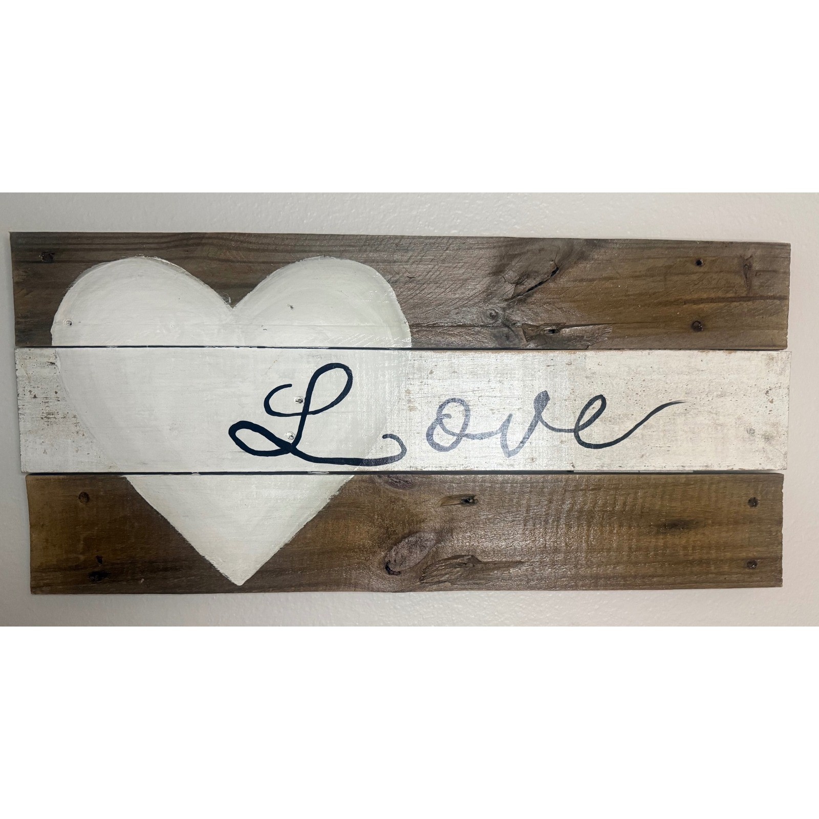 Love Wood Wall Art 25×12 Brown White Good Rustic Heart Love Sign
