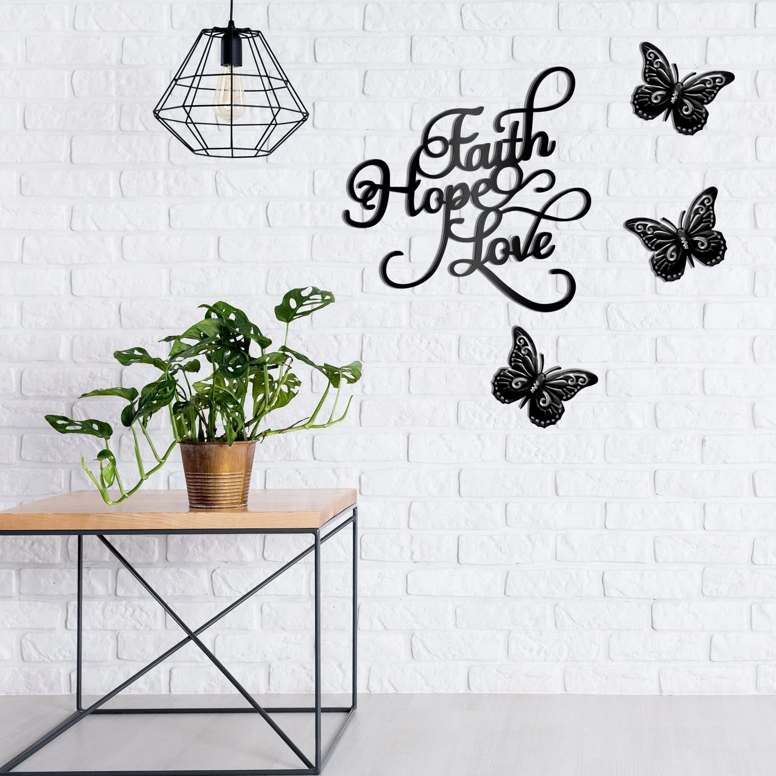4 Pieces Faith Hope Love Metal Wall Decor Inspirational Black Letter Sign Wal…